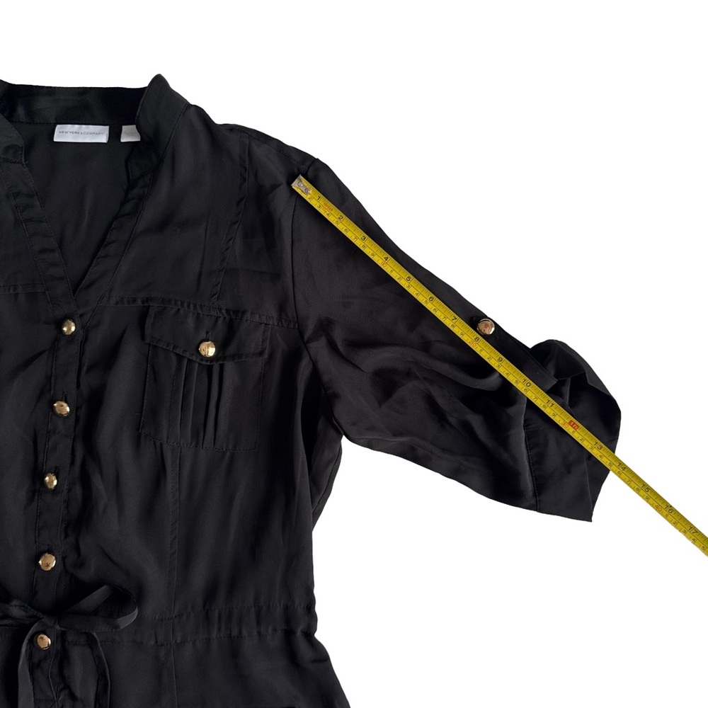 NEW YORK & COMPANY Women’s Classic Black Button Tie Shirt Dress Knee Length Sz L - Picture 8 of 10